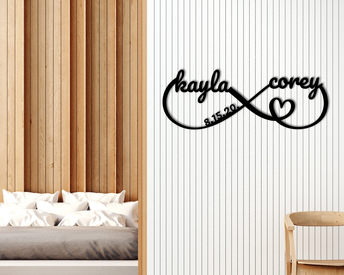 Infinity Heart Sign Containing Names + Date, Personalized Metal Infini ...