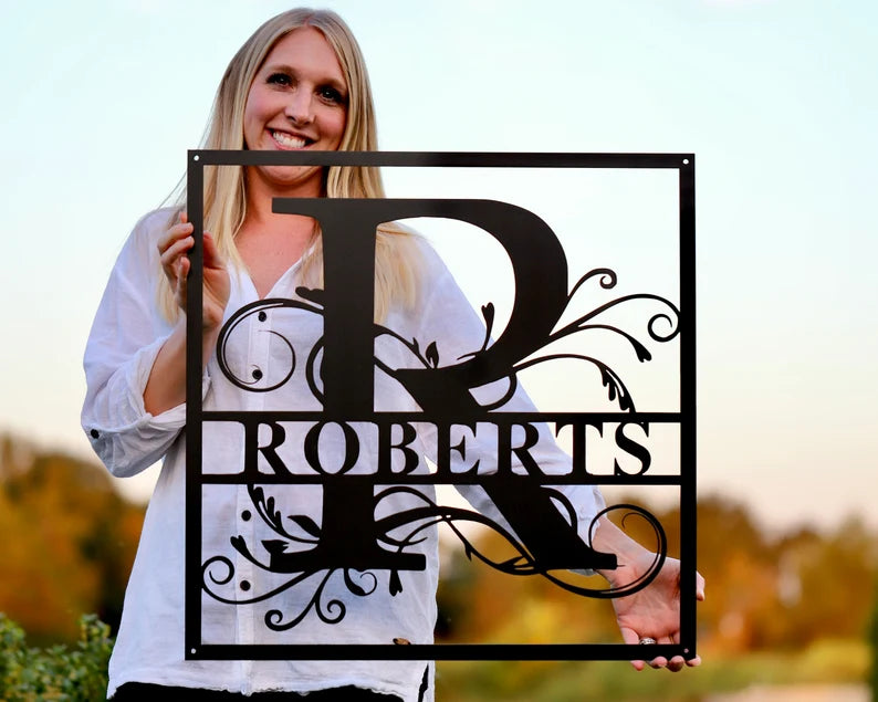 Square Split Letter Monogram Sign – Metal Address Signs
